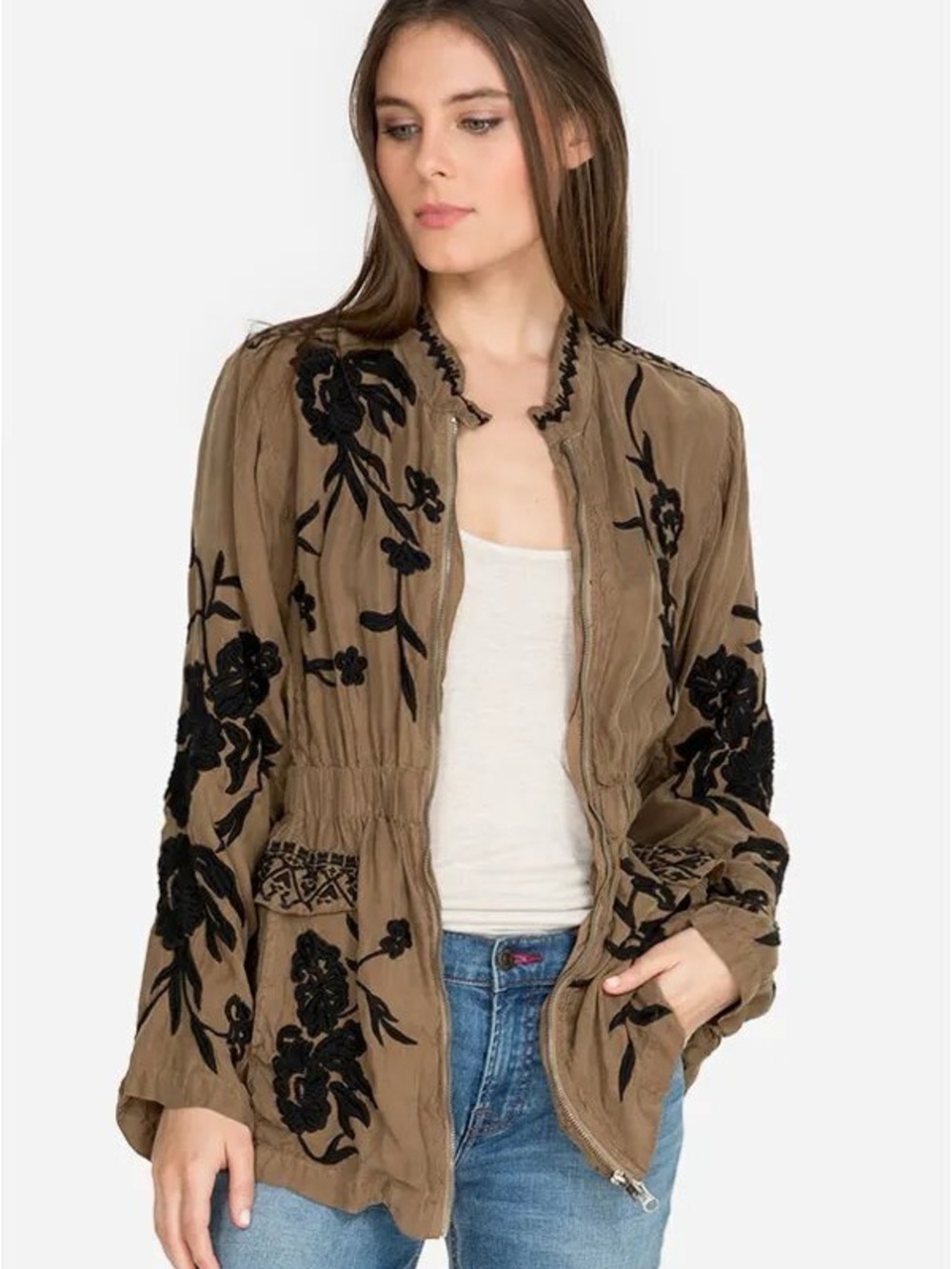 Johnny Was Crawford Cupra embroidered zip jacket